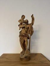 alte Holz Heiligen Figur Heiliger Christophorus mit Jesus Kind geschnitzt 50cm