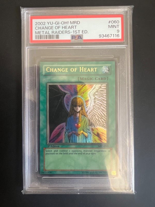 2002 YU-GI-OH! Change of Heart MRD-060 Metal Raiders 1st Edition PSA 9