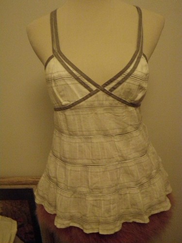 VINTAGE 2010 NWT AUTHENTIC ARMANI EXCHANGE A/X CREAM/GREY LINEN TOP UK M - Picture 2 of 16