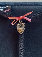 Victoria s Secret Black Thong, Size S, With Silver Heart and Pink Bow, Very Nice