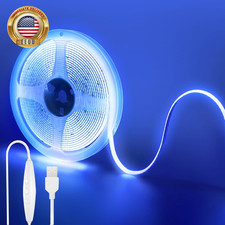 5V USB COB LED Strip Lights with Dimmable Switch,6.56Ft/2M,Blue,320Leds/M,8Mm Wi