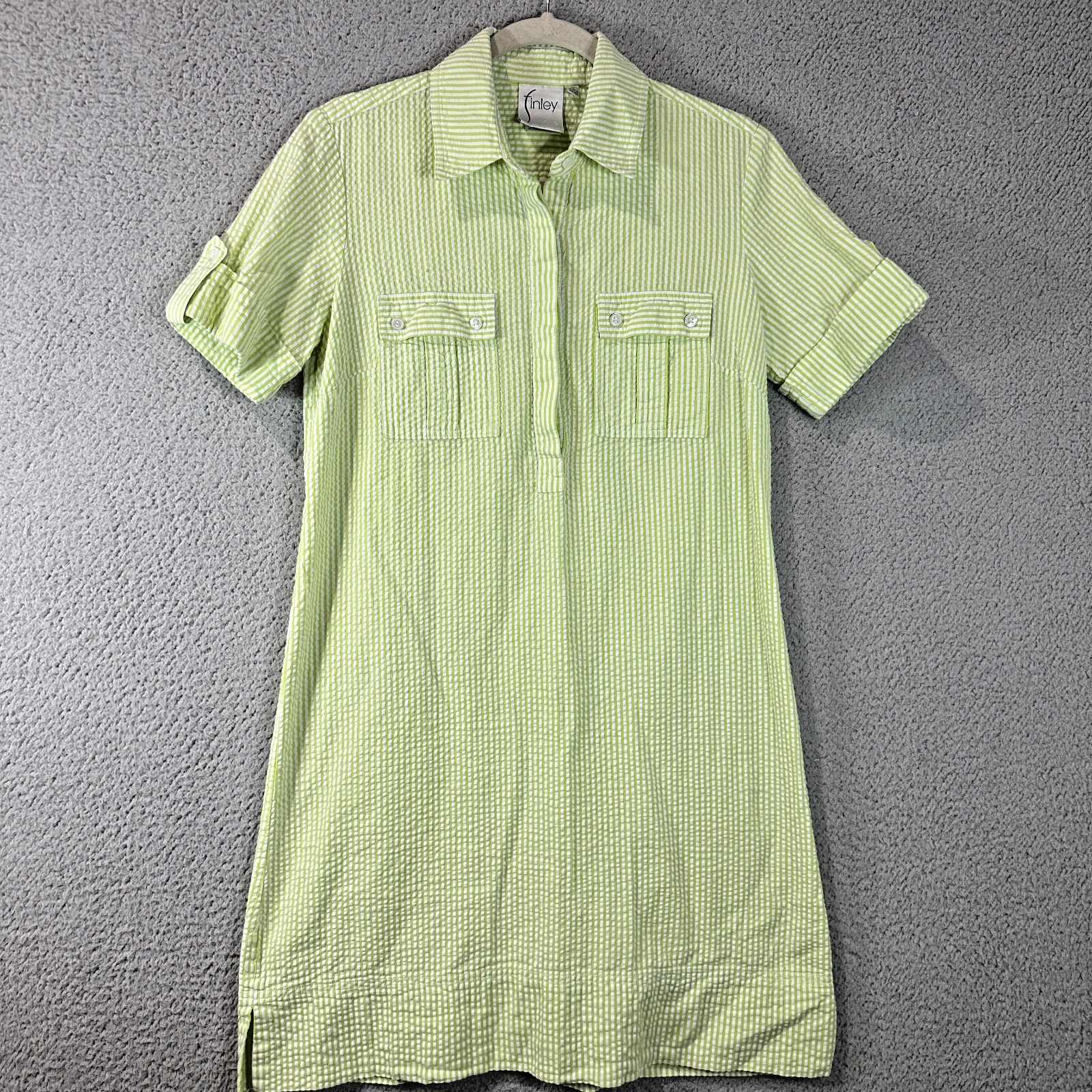 Finley Green and White Seersucker Shirt Dress Women's Medium