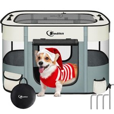Siedihit  Dog  Cat Portable Playpen  Foldable  Indoor  Outdoor Grey 008
