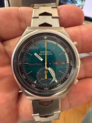 RARE NEAR MINT JDM SEIKO 5Sports Speed Timer Silver Green 6139-7060