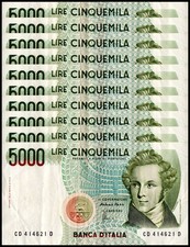 Italy 5000 Lire, 1985, P-111, Used X 10 PCS