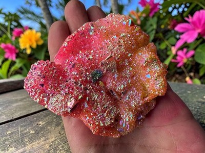Pink Aura Quartz Cluster | Rainbow Sparkle Crystal Geode, 172g