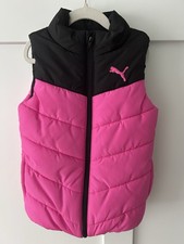 Puma Puffer Vest Girls Size XS 5/6 Youth Bright Pink Black Side Pockets Full Zip