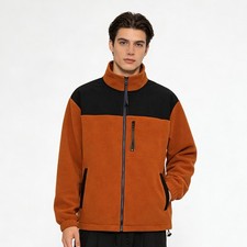 Men's ORANGE Fleece Jacket Full Zip With Pockets Warm Winter Jacket Running