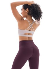 2 Piece Womens Workout Sets Strappy Criss Cross Sports Bra with Tummy Control...