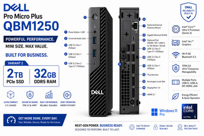 NEW QBM1250 Dell Pro Micro Plus Desktop Intel Core Ultra 5 2TB SSD 32GB DDR5 RAM