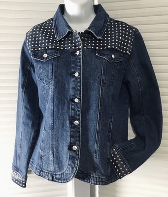 MINT HTF-Christine Alexander Swarovski Crystal Embellished Jean Jacket-Sz.L