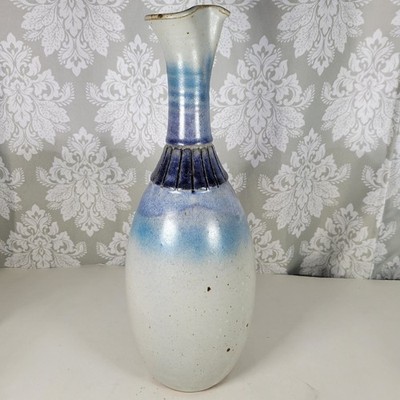 VTG Handmade Studio Art Pottery Artist Signed Textured Tall Large Décor Vase