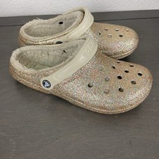 Crocs Clogs Classic Gold Glitter Lined Comfort Slip On Shoes US Adult Size 6/8