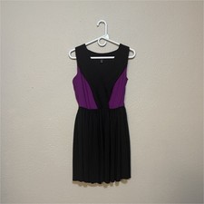 MANGO Black Purple Colorblock Fit & Flare Dress V-Neck Sleeveless Size S