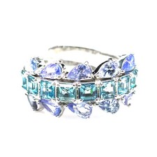 925 Sterling Silver 3 x 3 mm. Sky Blue Topaz Blue Tanzanite Ring Size 7