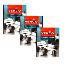 (23,69 EUR/kg) Venco Droptoppers Salmiak & Mint Sparpackung 3x 225g