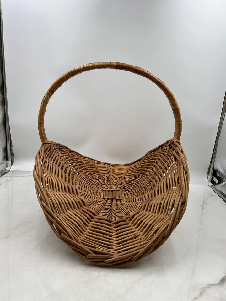 Cesta de mimbre vintage tejida a mano mango ovalado grande 22" decorativa rústica Boho Sto Foto 4 de 4