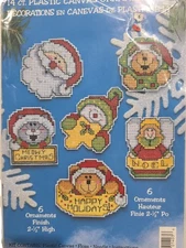 DESIGN WORKS Cross Stitch Plastic Canvas Christmas Ornament Kit Set of 6 #1403
