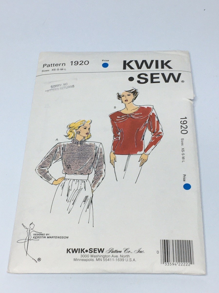 Kwik Sew Pullover Top Sewing Pattern Ks1920 Size XS-L UNCUT