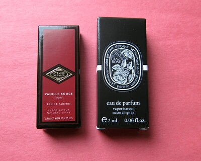 2 High End Rose Perfume Samples: Atelier Versace VANILLE ROUGE+Diptyque EAU ROSE