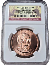 NGC 2010 Brilliant Uncirculated First Spouse Series Jane Pierce Bronze Medal
