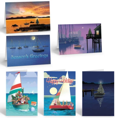 STONEHOUSE COLLECTION Sail Boat Christmas Card Variety Pack - 24 Cards & Envelopes - 87