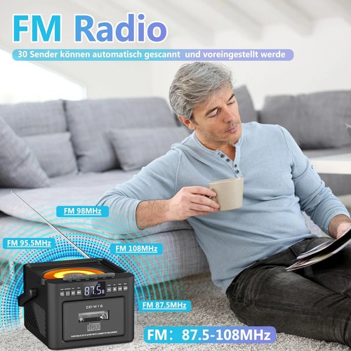 CD Player Tragbar Boombox Kassettenspieler mit UKW Radio Bluetooth 5.1 5000mA. - Bild 12 von 14