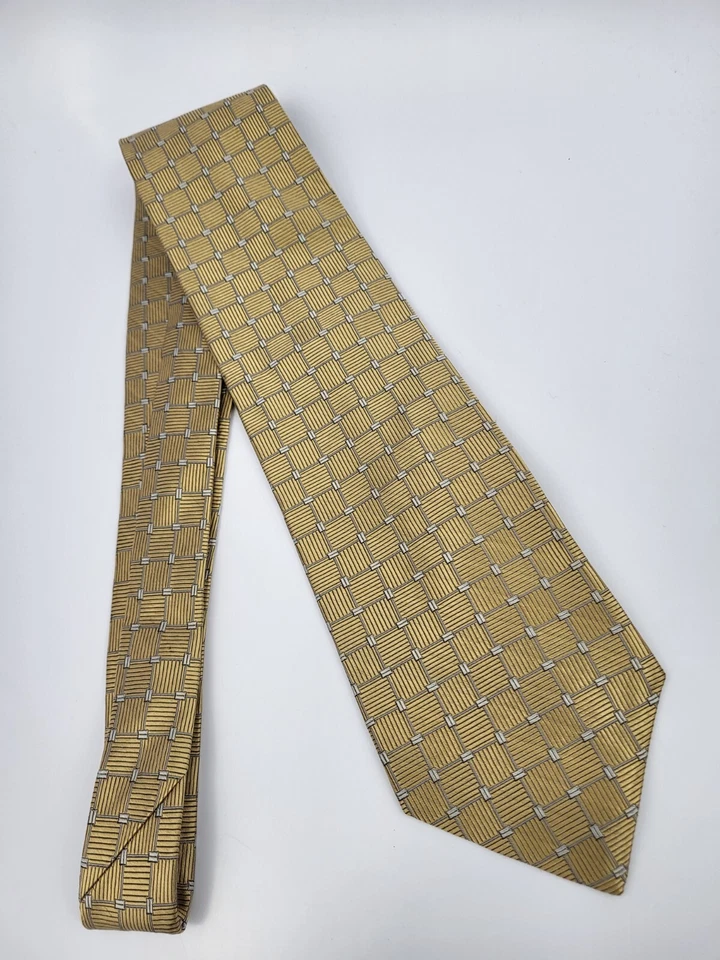 Corbata de seda Club Room gris dorado geométrica para hombre 57 x 3,75 Foto 2 de 4