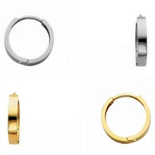 Flat Square Small Huggie High Polished Plain Dainty Hoop 2.5mm 14k Gold Earrings