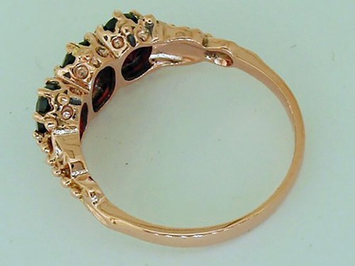 R225 Genuine 9K Yellow or Rose Gold Natural Garnet Trilogy Ring Three-Stone - Picture 3 of 5