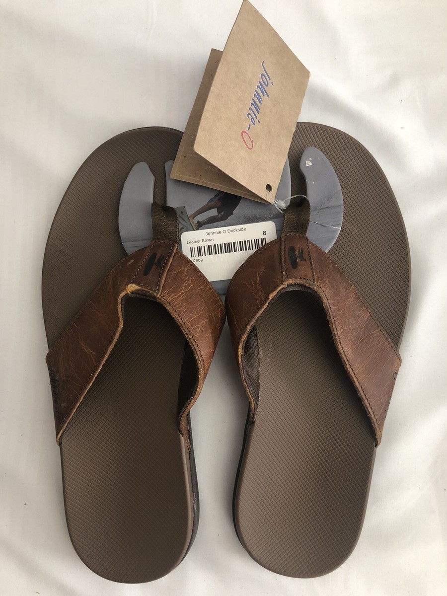 NWT johnnie-O Dockside Distressed Brown Leather Flip Flops  display picture 3