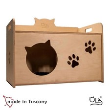 Fiocca ® – Cuccia per Gatti In legno di betulla 54x44x35cm Made in Italy,(Gatto)