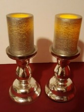 Home Reflections QVC Set of 2 Flameless Silver Candles  Holder Timer No Box  