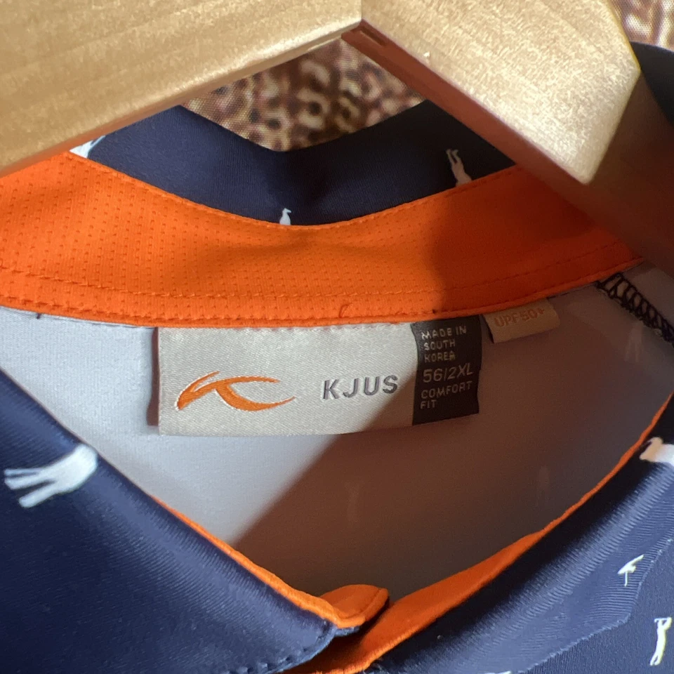 KJUS Mens Golf Polo 56 2XL Blue/White All Over Print Performance Comfort UPF 50+ - Image 3 of 4