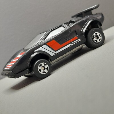 1980er Jahre Lamborghini Countach schwarzes Auto 1/64 Kidco Burnin' Key Cars Retro Spielzeug