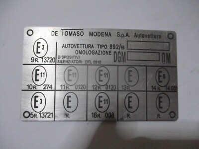 Typenschild id-plate Schild de tomaso vallelunga mangusta pantera longchamp s87