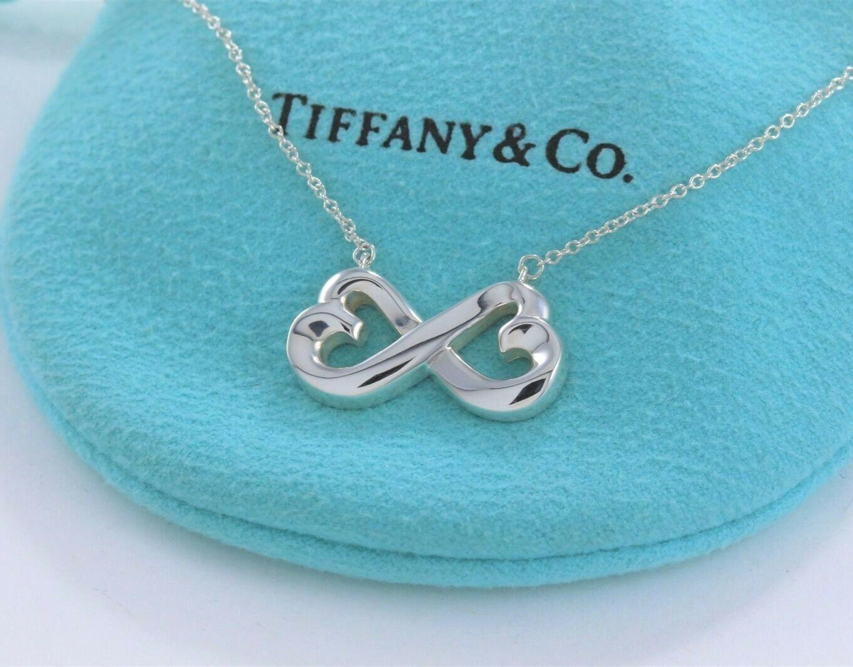Tiffany Co Paloma Picasso Double Loving Heart Infinity Necklace  Pouch