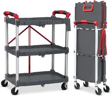 3 Tier Folding Utility Cart Collapsible Utility Carts for Office Warehouse Home