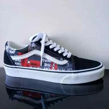 Vans Men's Old Skool Packing Tape Suede/Canvas Sneaker in Black/Red/True White