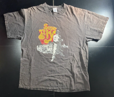 Vintage Superfly Mens XL Black T-Shirt Curtis Mayfield 2 Side Ron