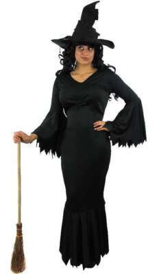 DAMEN HEXE KOSTÜM FISCHSCHWANZ KLEID UND HUT HALLOWEEN GOTHIC OUTFIT