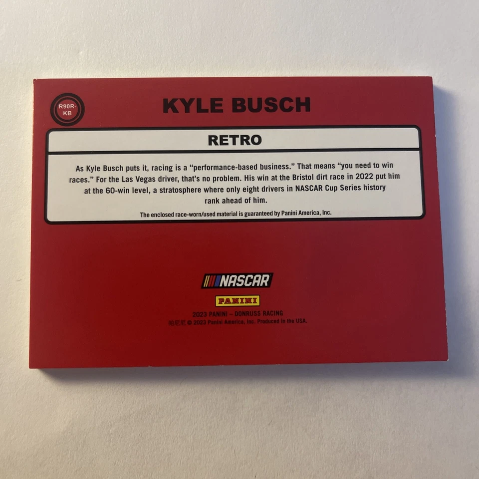 Kyle Busch 2023 Panini Donruss Racing Retro 1990 Race Worn Material - Image 2 of 2