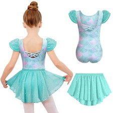 Girls Ballet Leotards with Removable High Low Skirt Toddler Ruffle Sleeve Hol...