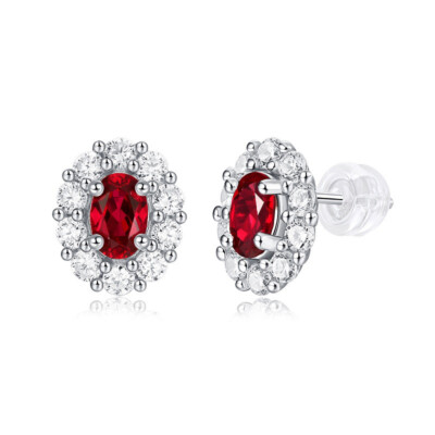 1ct/pair Red Ruby Oval Stud Earring Cubic Zirconia 925 Sterling Silver for Women