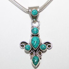 Ciondolo IN Argento 925 Ciondolo da Collana Argento Sterling Cabochon Turchese