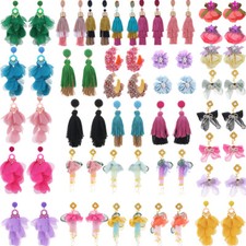 Fashion Flower Cloth Long Tassel Drop Dangle Earrings Statement Women Jewelry