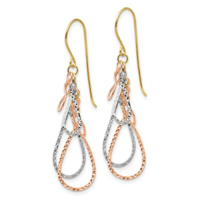 14K gelb weiß rosa Rotgold Hänger Träne dreifarbig Ohr Draht Ohrhänger