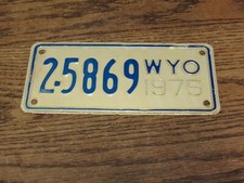 1975 WY Motorcycle License Plate, 2-5869, 8" X 3 1/2"