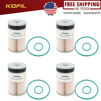 4 Pack FS19764 For Fleetguard Cummins Fuel Filter / Water Separator