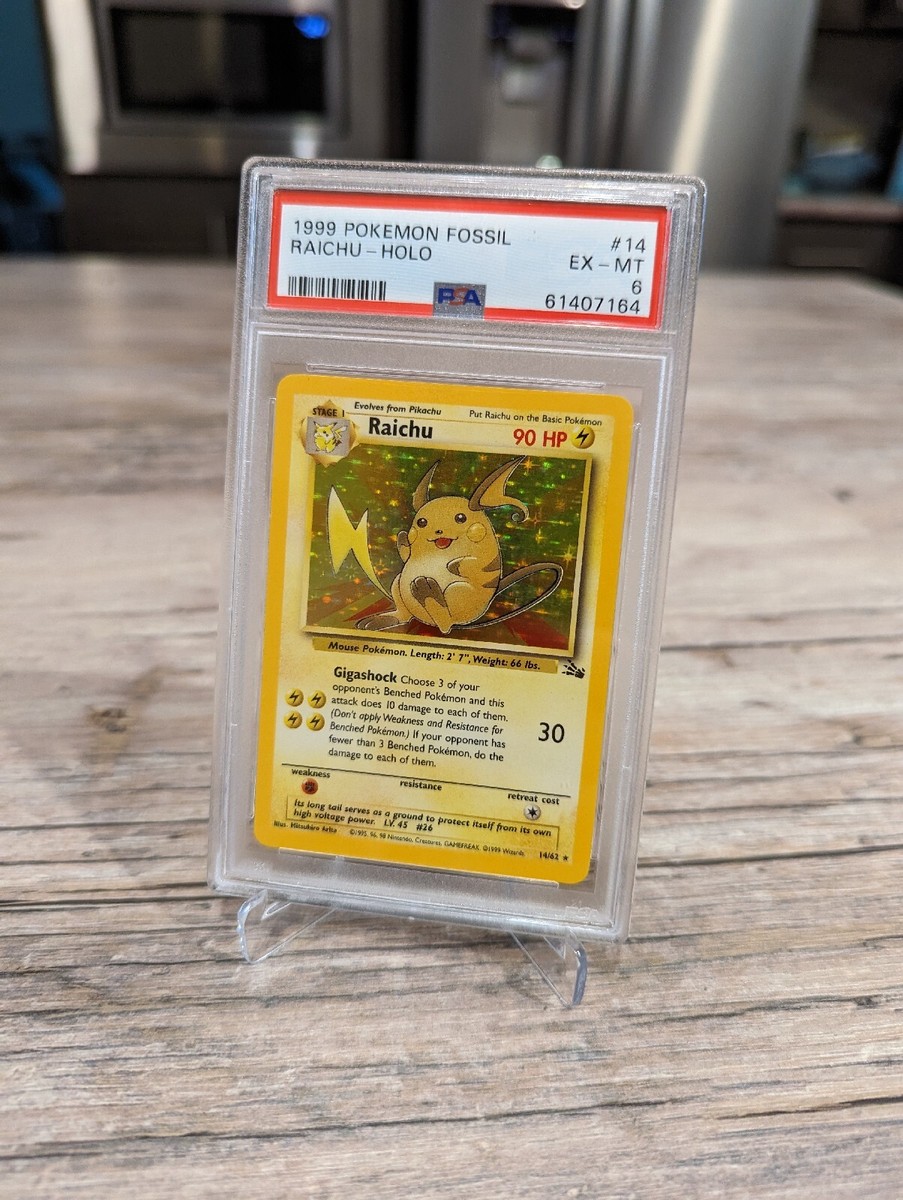 1999 Pokemon Fossil - #14 Raichu Holo - PSA 6 Graded Trading Card